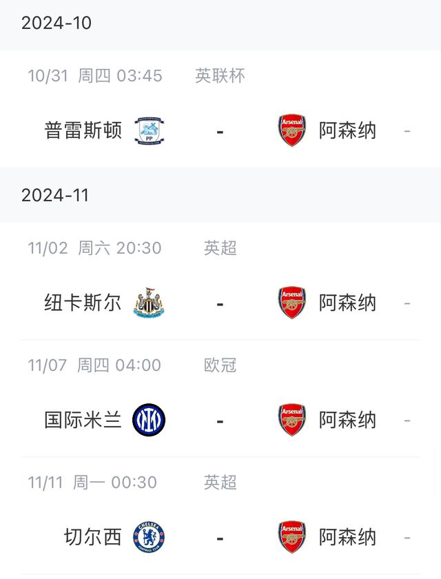 阿森纳新赛季英超+欧冠赛程公布！